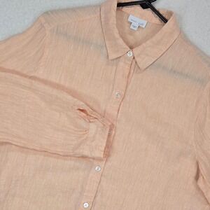 J. Jill Love Linen Button Down Shirt Womens M Peach Orange Coastal Lagenlook